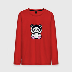 Лонгслив хлопковый мужской Милая панда в капюшоне, цвет: красный