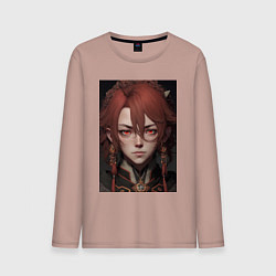 Лонгслив хлопковый мужской Девочка с косами, цвет: пыльно-розовый