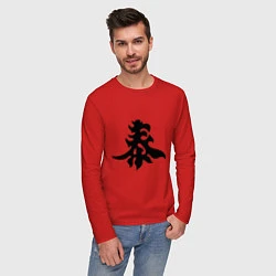Лонгслив хлопковый мужской Японский иероглиф - Богатство, цвет: красный — фото 2