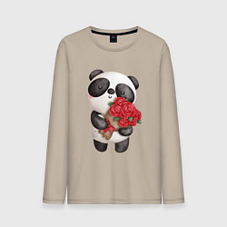 Лонгслив хлопковый мужской Панда с букетом цветов, цвет: миндальный