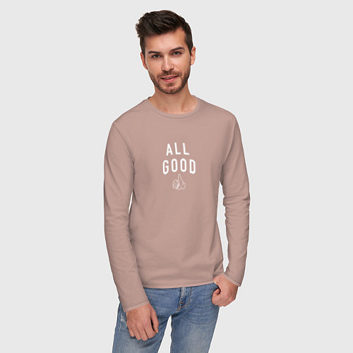 Мужской лонгслив All good white / Пыльно-розовый – фото 3