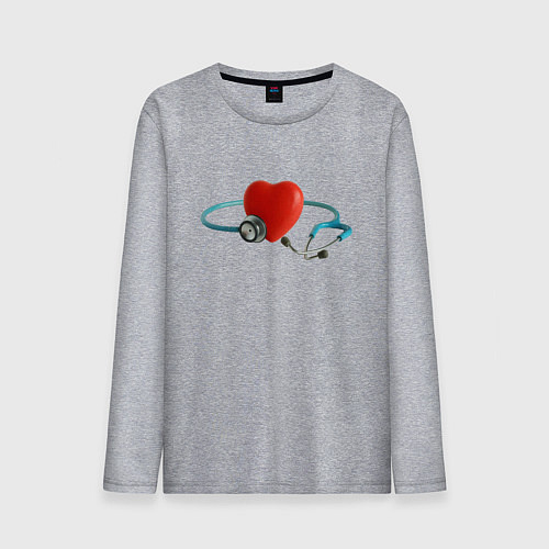 Мужской лонгслив Здоровое сердце - стетоскоп / Меланж – фото 1