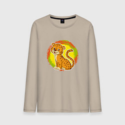 Лонгслив хлопковый мужской Мультяшный ягуар, цвет: миндальный