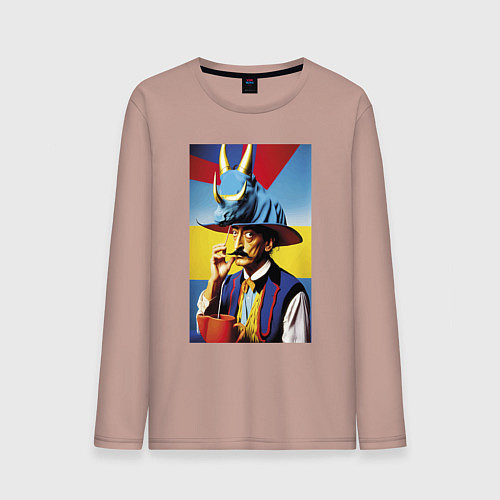 Мужской лонгслив Salvador Dali and rhinoceros / Пыльно-розовый – фото 1