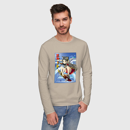 Мужской лонгслив Аниме девушка на скейтборде / Миндальный – фото 3