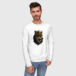 Лонгслив хлопковый мужской Волк-царь в короне, цвет: белый — фото 2