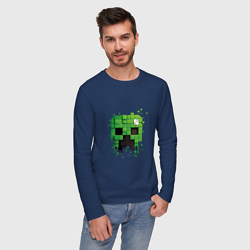 Мужской лонгслив Распадающаяся на пиксели голова криппера / Тёмно-синий – фото 3