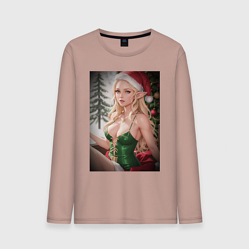 Мужской лонгслив Новогодняя эльфийка / Пыльно-розовый – фото 1