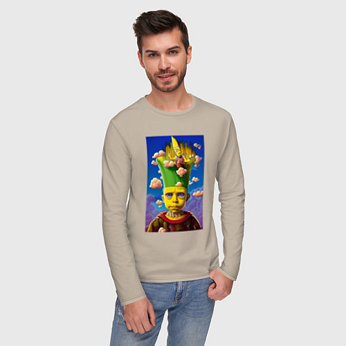 Мужской лонгслив Bart Simpson - neural network - fantasy - art / Миндальный – фото 3