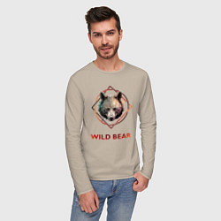 Лонгслив хлопковый мужской Медведь в рамке Wild Bear, цвет: миндальный — фото 2