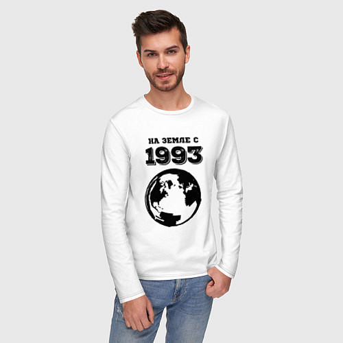 Мужской лонгслив На Земле с 1993 с земным шаром / Белый – фото 3