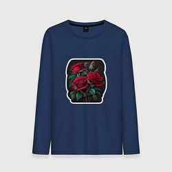 Лонгслив хлопковый мужской Букет и красные розы, цвет: тёмно-синий