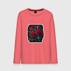 Лонгслив хлопковый мужской Букет и красные розы, цвет: коралловый