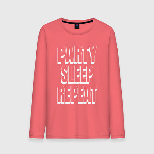 Мужской лонгслив Party sleep repeat надпись с тенью / Коралловый – фото 1