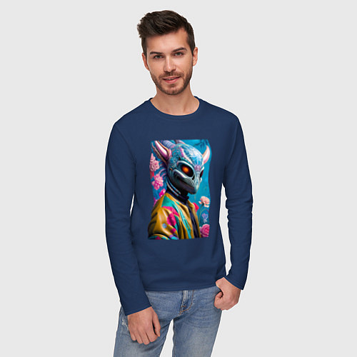 Мужской лонгслив Пришелец из далёкой галактики - нейросеть / Тёмно-синий – фото 3