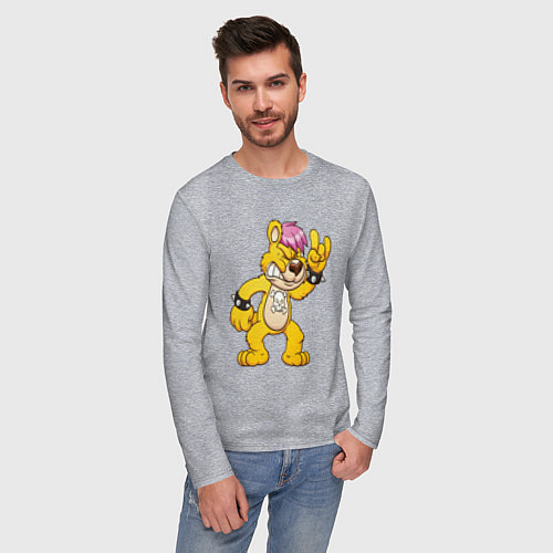 Мужской лонгслив Плюшевый медвежонок панк / Меланж – фото 3