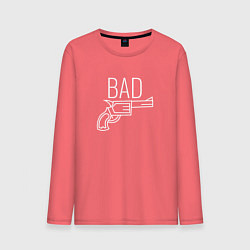Лонгслив хлопковый мужской Bad надпись с револьвером, цвет: коралловый