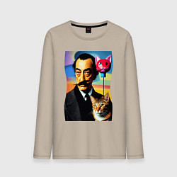 Лонгслив хлопковый мужской Salvador Dali and cat, цвет: миндальный