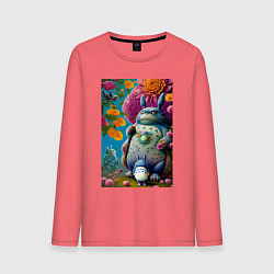 Лонгслив хлопковый мужской My neighbor Totoro - neural network - fantasy, цвет: коралловый