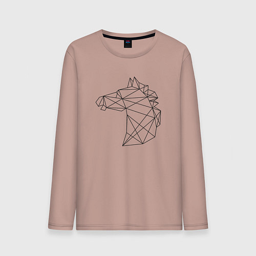 Мужской лонгслив Черная полигональная голова лошади / Пыльно-розовый – фото 1