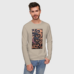 Лонгслив хлопковый мужской Irezumi - японские драконы змеи, цвет: миндальный — фото 2