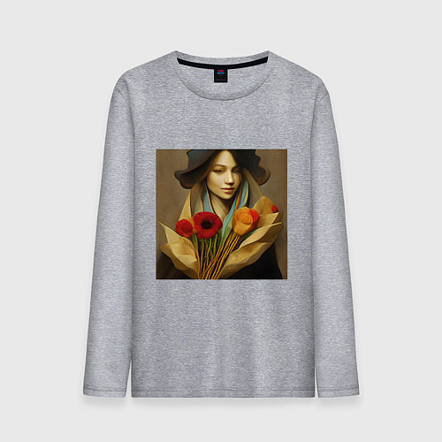 Мужской лонгслив Девушка с цветами в стиле экспрессионизм, дизайн 1 / Меланж – фото 1