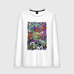 Лонгслив хлопковый мужской Стрит арт с инопланетянином и мороженым, цвет: белый