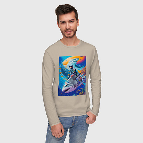 Мужской лонгслив Cyber shark - ocean and space - art / Миндальный – фото 3