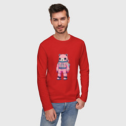 Лонгслив хлопковый мужской Розовый мишка космонавт, цвет: красный — фото 2