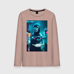 Лонгслив хлопковый мужской Анонимус и дрон, цвет: пыльно-розовый