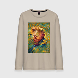 Лонгслив хлопковый мужской Abstract Vincent van Gogh - surrealism self-portra, цвет: миндальный