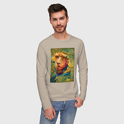 Лонгслив хлопковый мужской Abstract Vincent van Gogh - surrealism self-portra, цвет: миндальный — фото 2