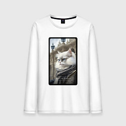 Лонгслив хлопковый мужской Санкт-Петербург котик, цвет: белый