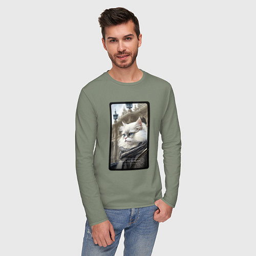 Мужской лонгслив Санкт-Петербург котик / Авокадо – фото 3