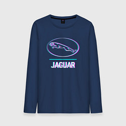 Лонгслив хлопковый мужской Значок Jaguar в стиле glitch, цвет: тёмно-синий