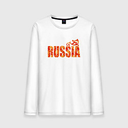 Лонгслив хлопковый мужской Russia: в стиле хохлома, цвет: белый