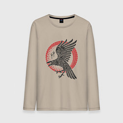 Лонгслив хлопковый мужской Ворон мифология славян, цвет: миндальный