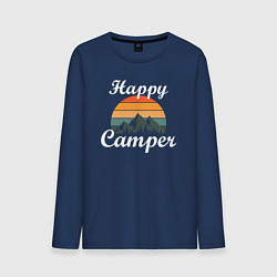 Лонгслив хлопковый мужской Happy camper, цвет: тёмно-синий