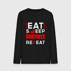 Лонгслив хлопковый мужской Надпись eat sleep Fortnite repeat, цвет: черный