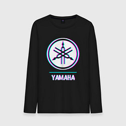 Лонгслив хлопковый мужской Значок Yamaha в стиле glitch, цвет: черный