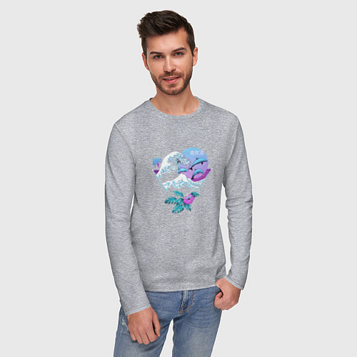 Мужской лонгслив Дельфины на волне / Меланж – фото 3