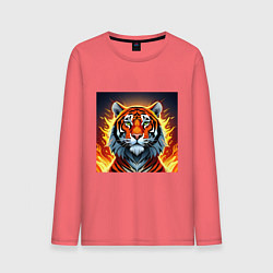 Лонгслив хлопковый мужской Огненный тигр, цвет: коралловый