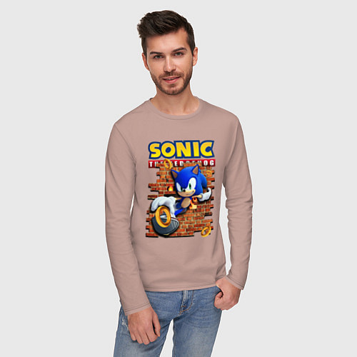 Мужской лонгслив Соник ёж / Пыльно-розовый – фото 3