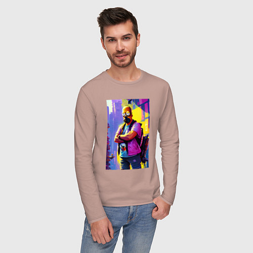 Мужской лонгслив Homer Simpson - city fantasy / Пыльно-розовый – фото 3