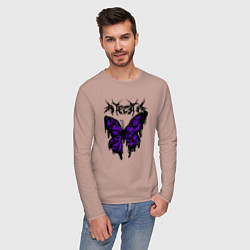 Лонгслив хлопковый мужской Gothic black butterfly, цвет: пыльно-розовый — фото 2