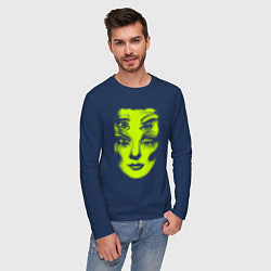 Лонгслив хлопковый мужской Double lime face, цвет: тёмно-синий — фото 2