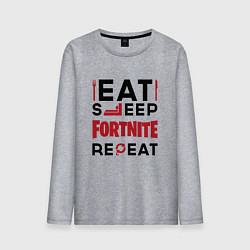 Лонгслив хлопковый мужской Надпись: eat sleep Fortnite repeat, цвет: меланж