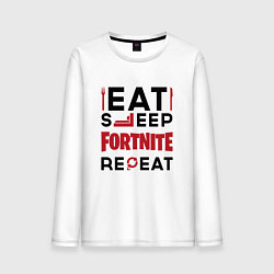 Лонгслив хлопковый мужской Надпись: eat sleep Fortnite repeat, цвет: белый