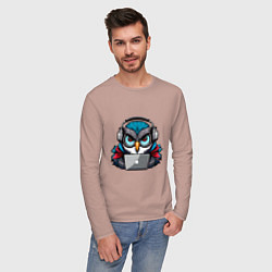Лонгслив хлопковый мужской Never sleep owl, цвет: пыльно-розовый — фото 2