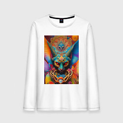 Лонгслив хлопковый мужской The demonic cats gaze, цвет: белый
